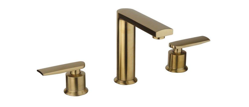 Fortis Brushed Gold Two Handle Widespread Bathroom Sink Faucet Lever Handle 