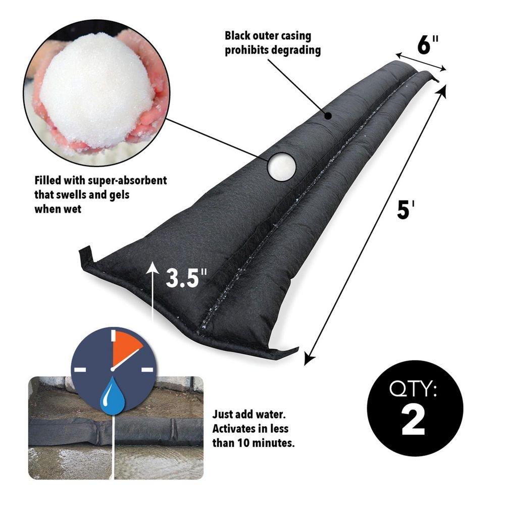 Quick Dam Black 3-1/2 in. Flood Barrier (Pack of 2) 