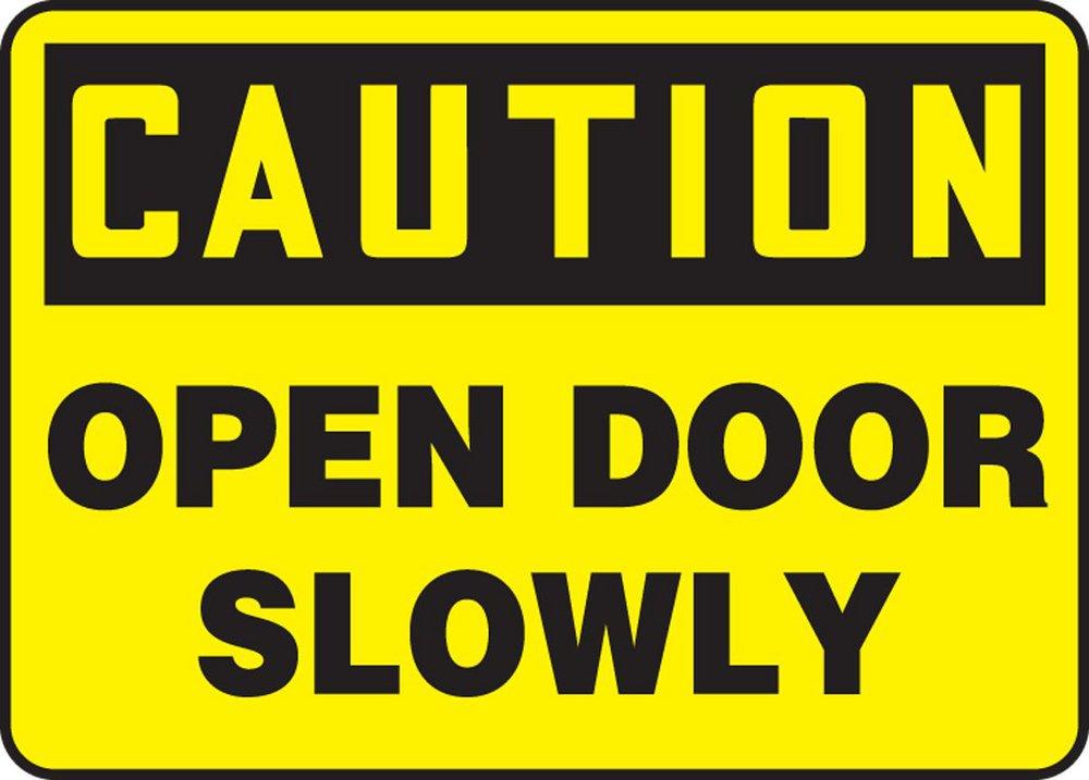 Accuform Signs Black Vinyl Caution Open Door Slowly Sign in Black 