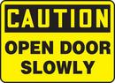 Accuform Signs Black Vinyl Caution Open Door Slowly Sign in Black 