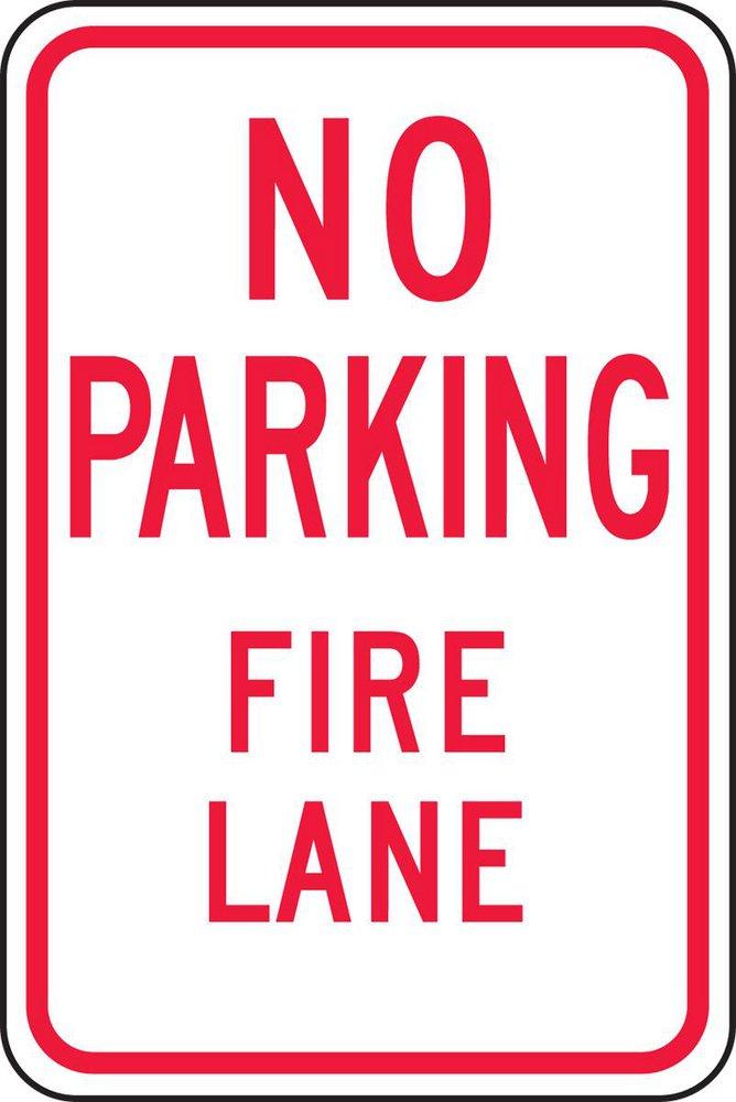 Accuform Signs Black Aluminum No Parking Fire Lane Sign in Red 
