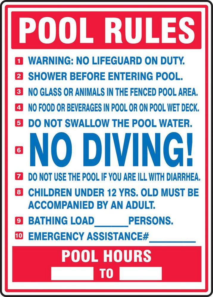 Accuform Signs Blue Polyethylene Pool Rule Sign in Blue 