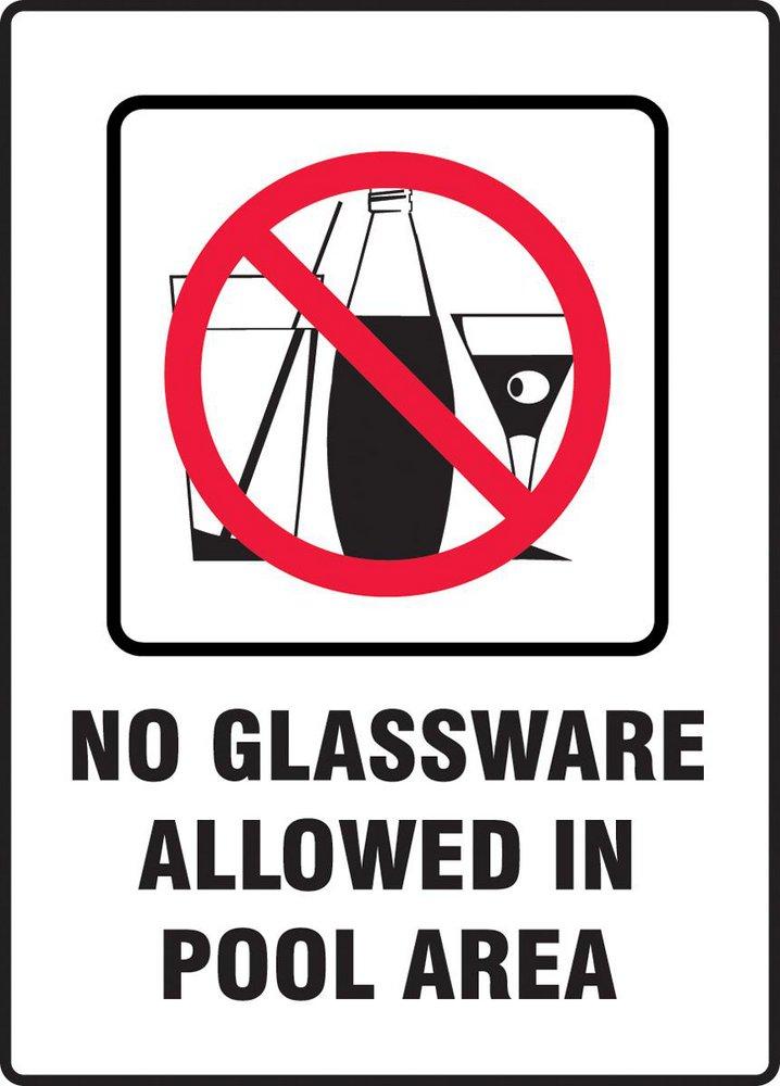 Accuform Signs Black Polyethylene No Glassware Allowed In Pool Area Sign in Black 