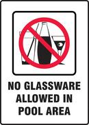 14 x 10 in. No Glassware Allowed In Pool Area Sign