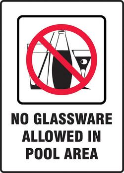 14 x 10 in. No Glassware Allowed In Pool Area Sign