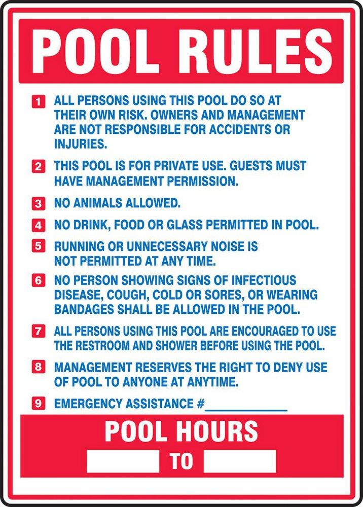 Accuform Signs Blue Polyethylene Pool Rule Sign in Blue 