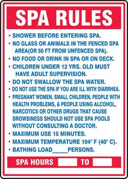 28 x 20 in. Spa Rules Sign