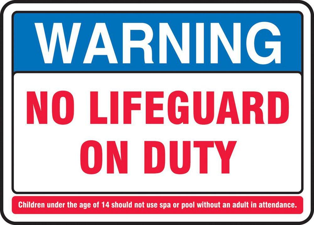 Accuform Signs Black Polyethylene Warning No Lifeguard On Duty Sign in Red 