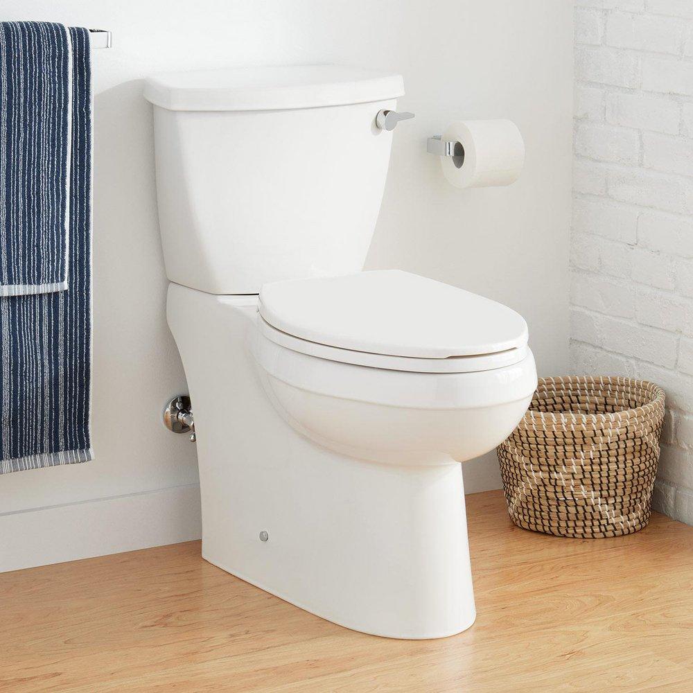 Signature Hardware White Elongated Floor Mount Two Piece Toilet Bowl with Seat and 12 in. Rough-In 