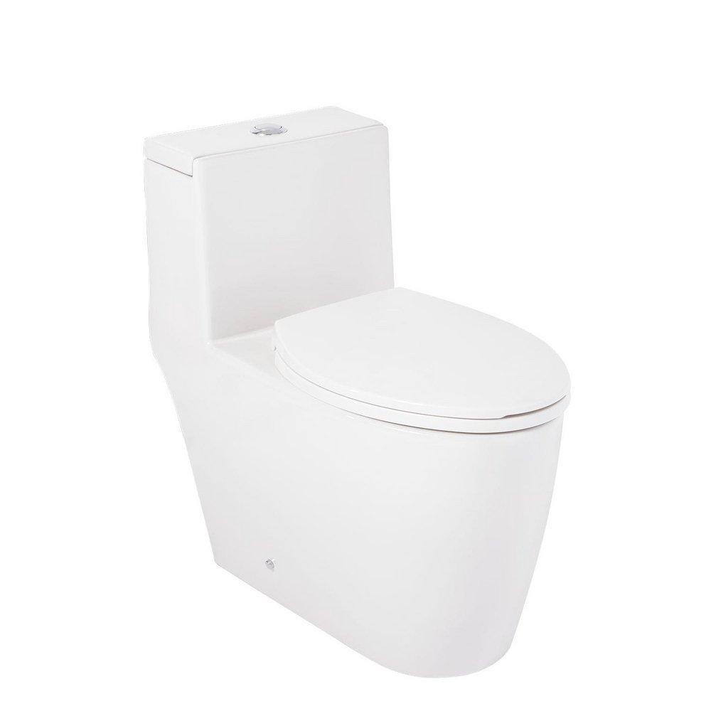 Signature Hardware White 1.28 gpf Elongated Floor Mount One Piece Toilet with Seat 