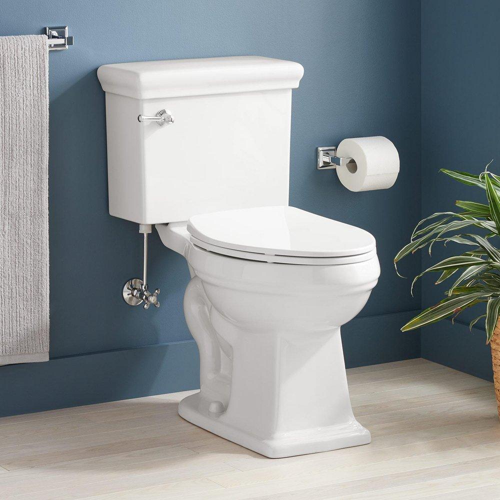 Signature Hardware White Elongated Floor Mount Two Piece Toilet Bowl with Seat 