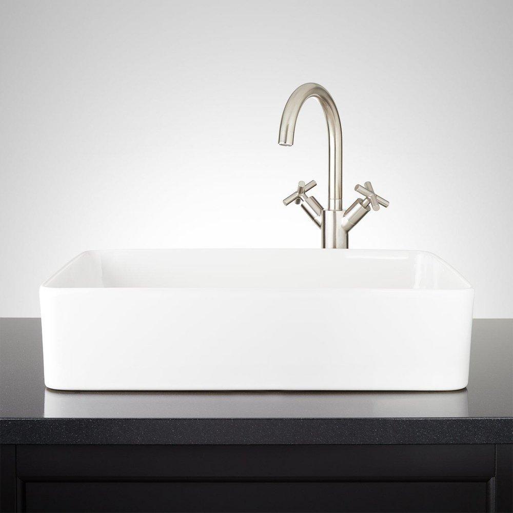 Signature Hardware White 20 x 14 in. Rectangular Fireclay Vessel Bathroom Sink 