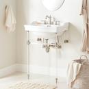 Integral Bathroom Sink in White with Brushed Nickel Stand