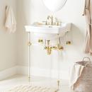 Integral Bathroom Sink in White with Polished Brass Stand