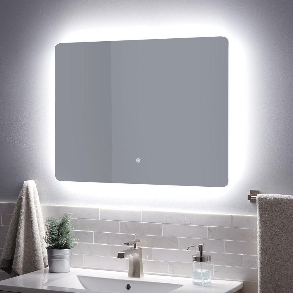 Signature Hardware Silver Rectangular Lighted Mirror with Tunable LED in Silver 