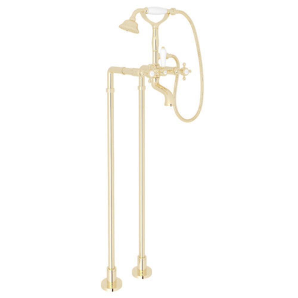 ROHL&reg; Unlacquered Brass Three Handle Cross Floor Mount Filler (Trim Only) 