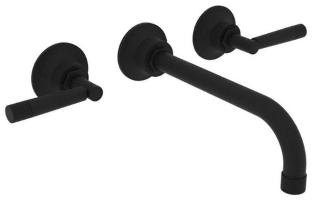 ROHL MICHAEL BERMAN GRACELINE TRIM SET ONLY WITH NO ROUGH VALVE BODY TO WALL MOUNTED THREE HOLE TUB FILLER WITH METAL LEVERS IN MATTE BLACK 