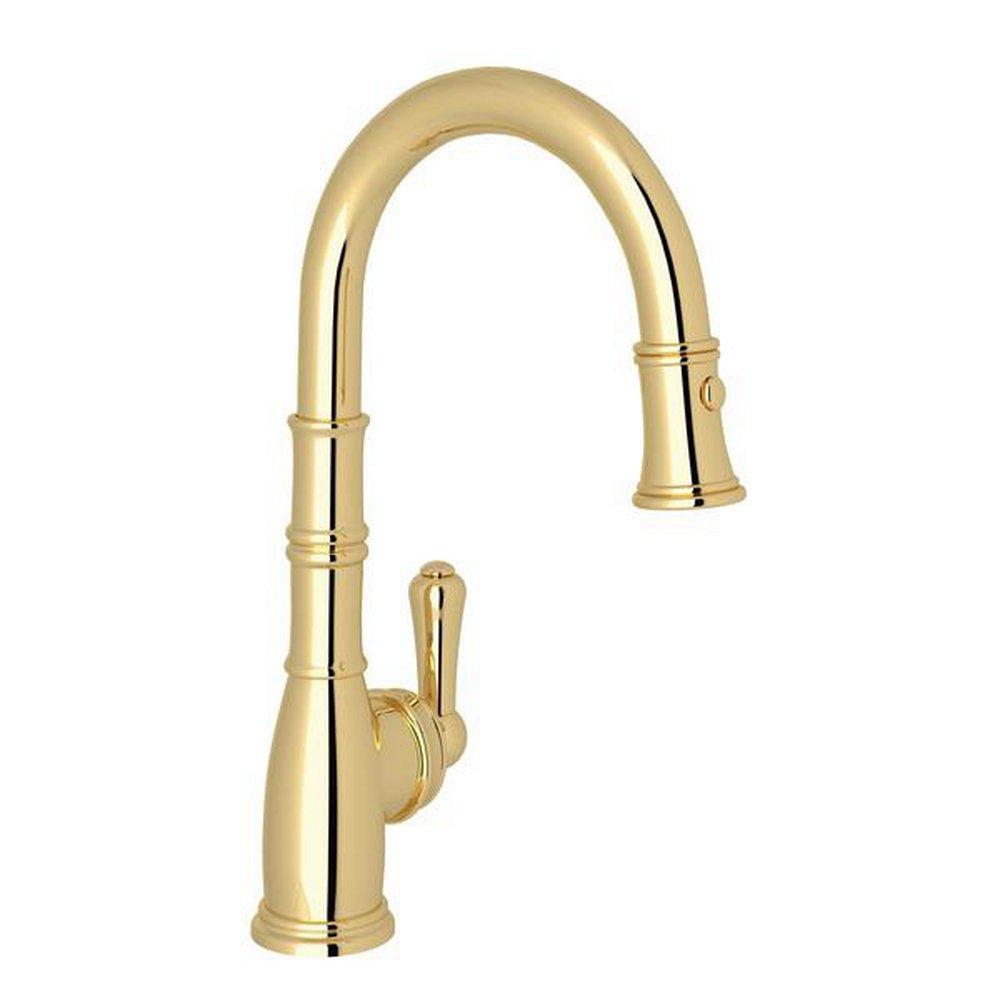 Single Handle Pull Down Kitchen Faucet in Unlacquered Brass 