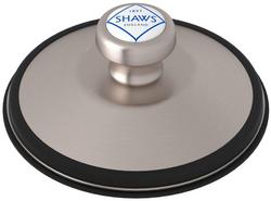 Disposal Stopper with Shaw Logo in Satin Nickel with White