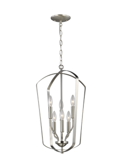 60W 6-Light Candelabra E-12 Foyer Lighting in Brushed Nickel
