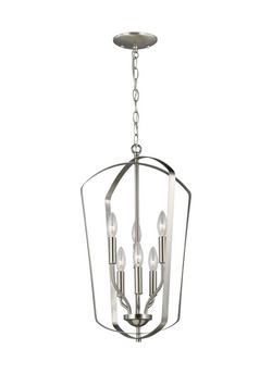 60W 6-Light Candelabra E-12 Foyer Lighting in Brushed Nickel