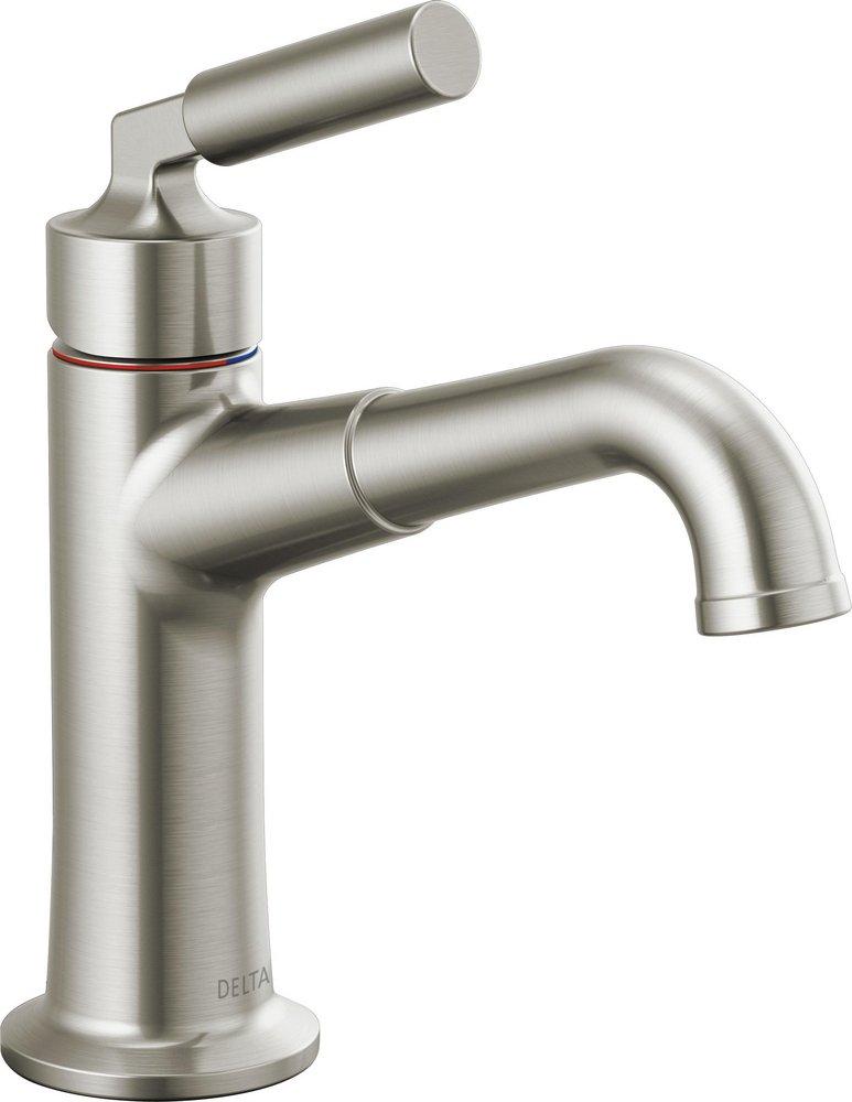 Delta Faucet Brilliance&reg; Stainless Single Lever Handle Monoblock Bathroom Sink Faucet with Metal Pop-Up Drain 