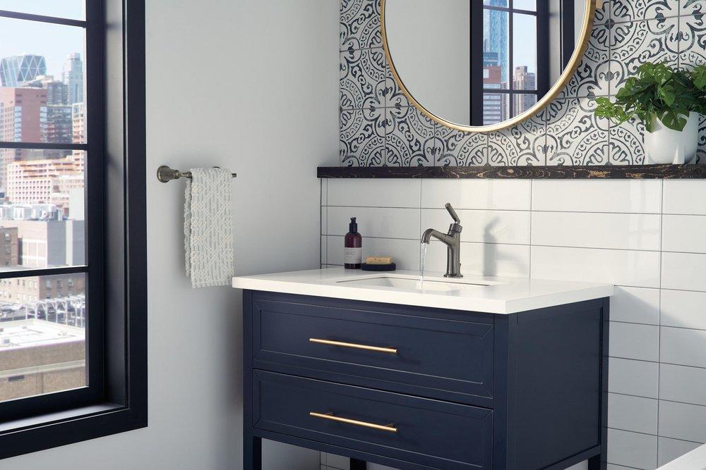 Delta Faucet Black Stainless Single Lever Handle Monoblock Bathroom Sink Faucet with Metal Pop-Up Drain 