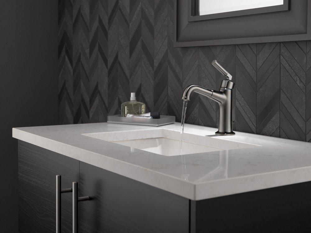 Delta Faucet Black Stainless Single Lever Handle Monoblock Bathroom Sink Faucet with Metal Pop-Up Drain 