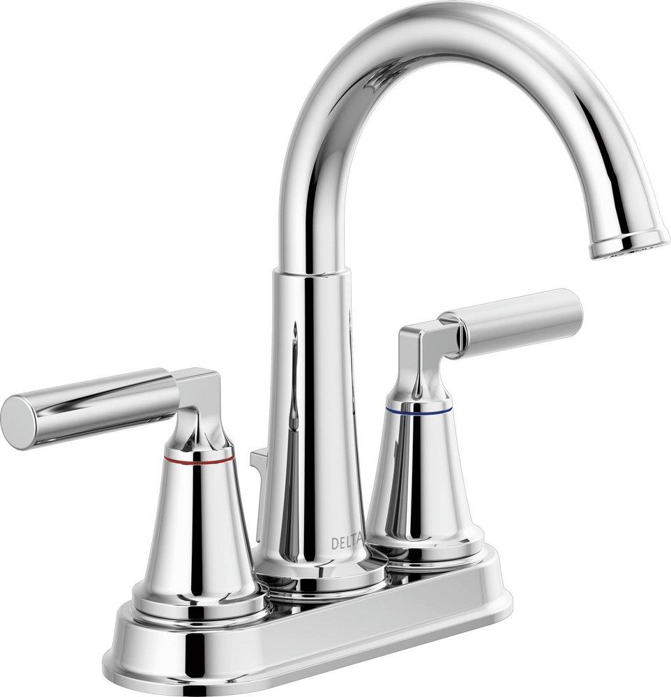 Delta Faucet Chrome Two Handle Centerset Bathroom Sink Faucet with Metal Pop-Up Drain 