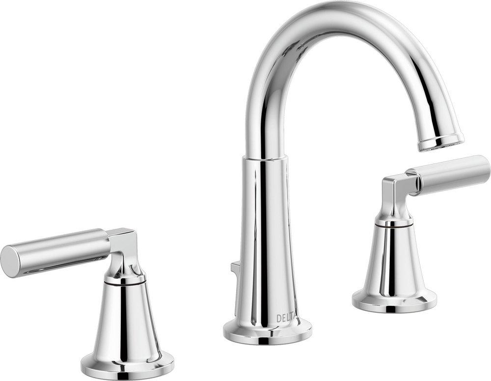 Delta Faucet Chrome Two Handle Widespread Bathroom Sink Faucet with Metal Pop-Up Drain 