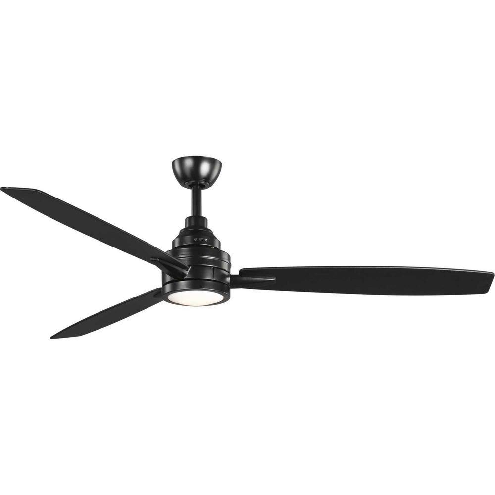 Progress Lighting Black 75W 3-Blade Ceiling Fan with 60 in. Blade Span and LED Light 