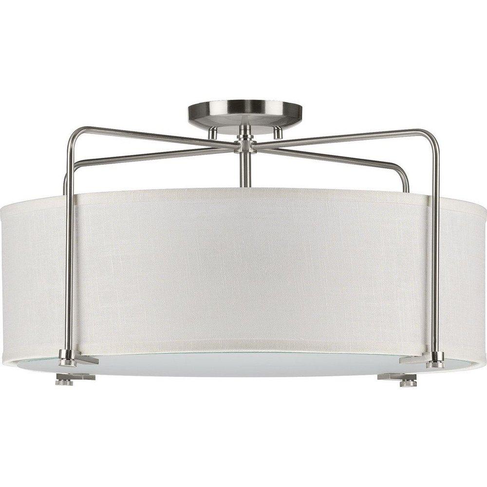 Progress Lighting Brushed Nickel 60W 3-Light Medium Incandescent Semi-Flush Mount Ceiling Fixture 