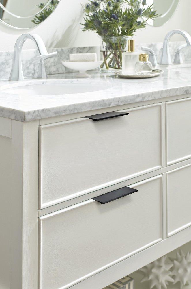 Amerock Flat Black Edge Pull 3 in (76 mm) Center-to-Center Flat Black Cabinet Pull - 10 Pack 