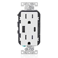 15A 125V Duplex Tamper-Resistant Receptacle with USB Charger in White