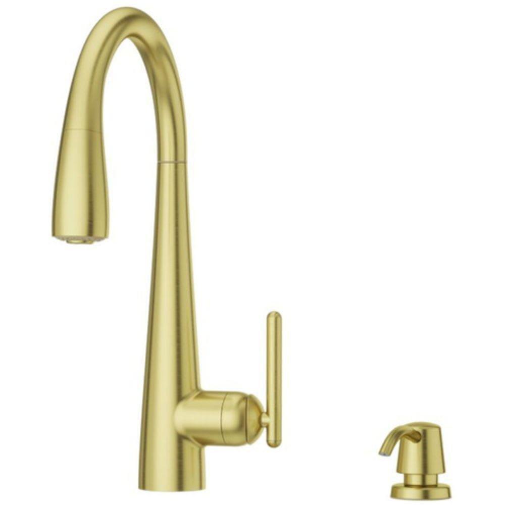 Pfister Brushed Gold Single Handle Pull Down Kitchen Faucet 