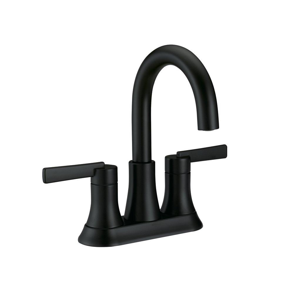 PROFLO&reg; Matte Black Two Handle Centerset Bathroom Sink Faucet with Brass Pop-Up Drain Assembly 