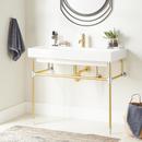 Integral Bathroom Sink in White with Polished Brass/Chrome Stand
