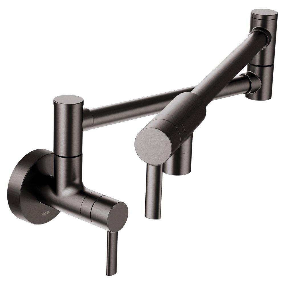 Moen Black Stainless Steel 5.5 gpm 1 Hole Wall Mount Pot Filler with Double Lever Handle 