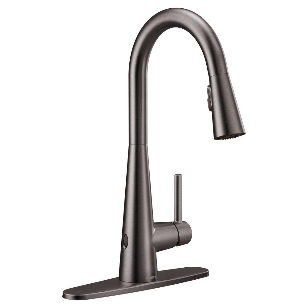 Moen Black Stainless Single Handle Pull Down Touchless Kitchen Faucet with Power Clean, Reflex and MotionSense Wave Technology 