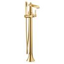 Single Handle Floor Mount Tub Filler with Hand Shower in Brushed Gold (Trim Only)