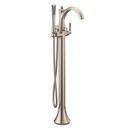 Single Handle Floor Mount Tub Filler with Hand Shower in Brushed Nickel (Trim Only)