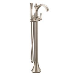 Single Handle Floor Mount Tub Filler with Hand Shower in Brushed Nickel (Trim Only)