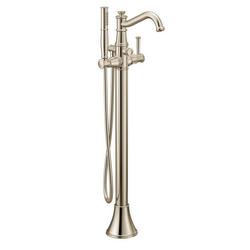 Single Handle Floor Mount Tub Filler with Hand Shower in Polished Nickel (Trim Only)