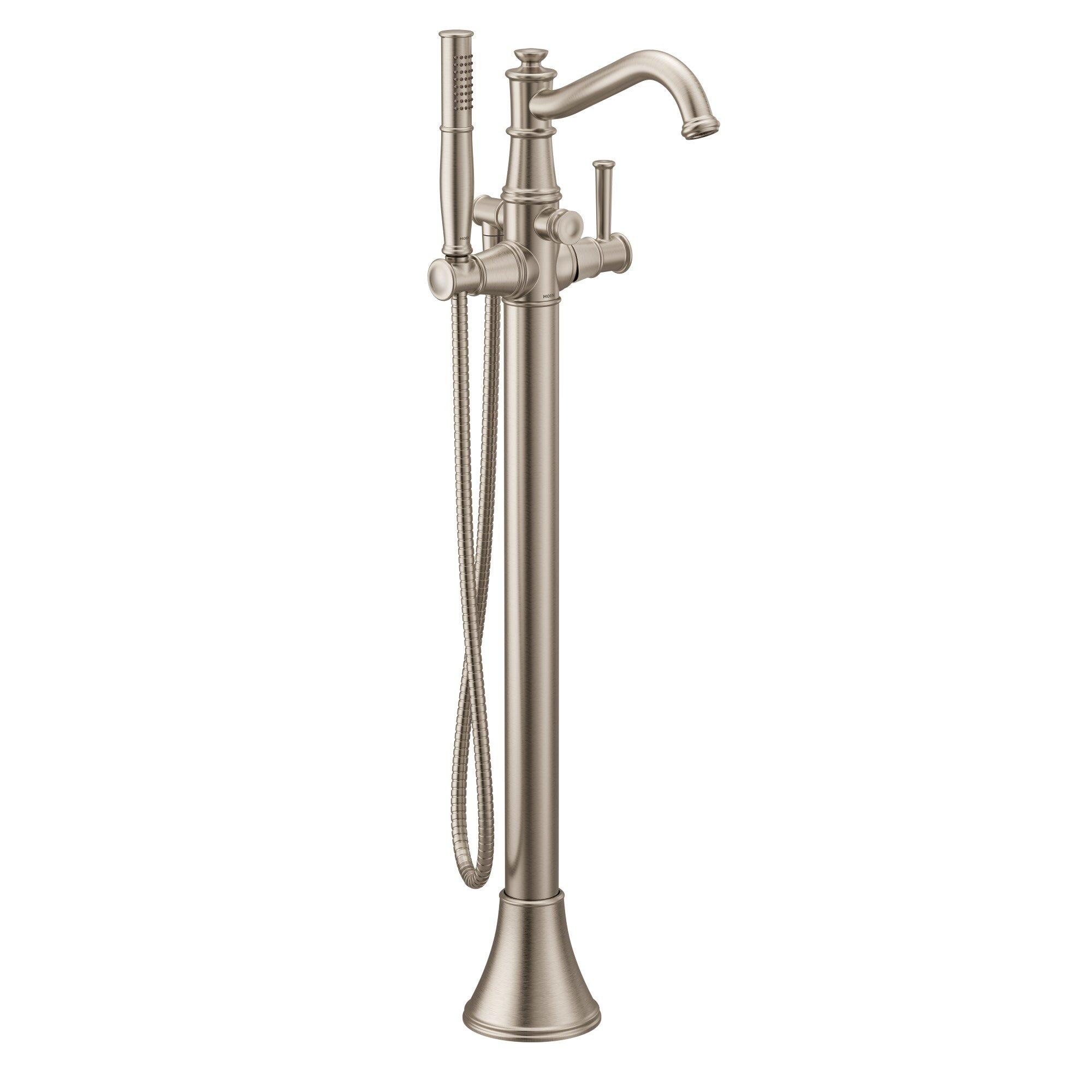 Moen Brushed Nickel Single Handle Floor Mount Tub Filler with Hand Shower (Trim Only) 