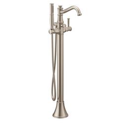 Single Handle Floor Mount Tub Filler with Hand Shower in Brushed Nickel (Trim Only)