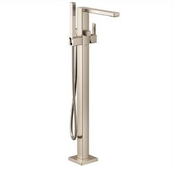 Single Handle Floor Mount Tub Filler with Hand Shower in Brushed Nickel (Trim Only)