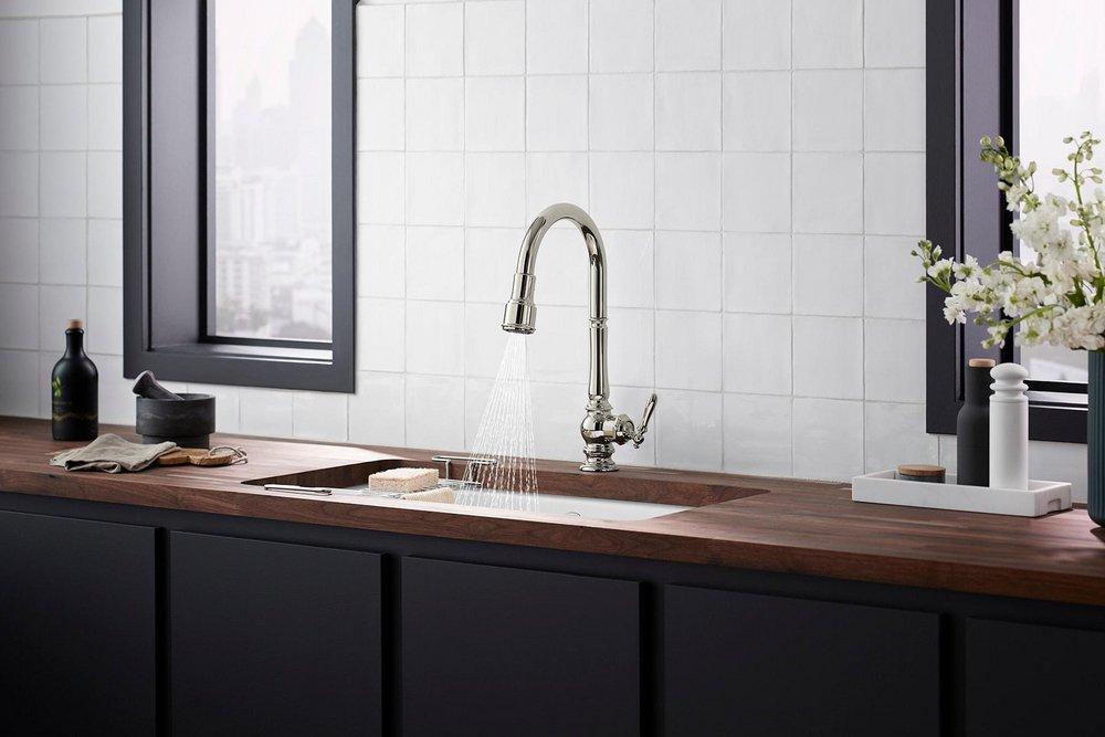 KOHLER Polished Chrome Single Handle Pull Down Kitchen Faucet 