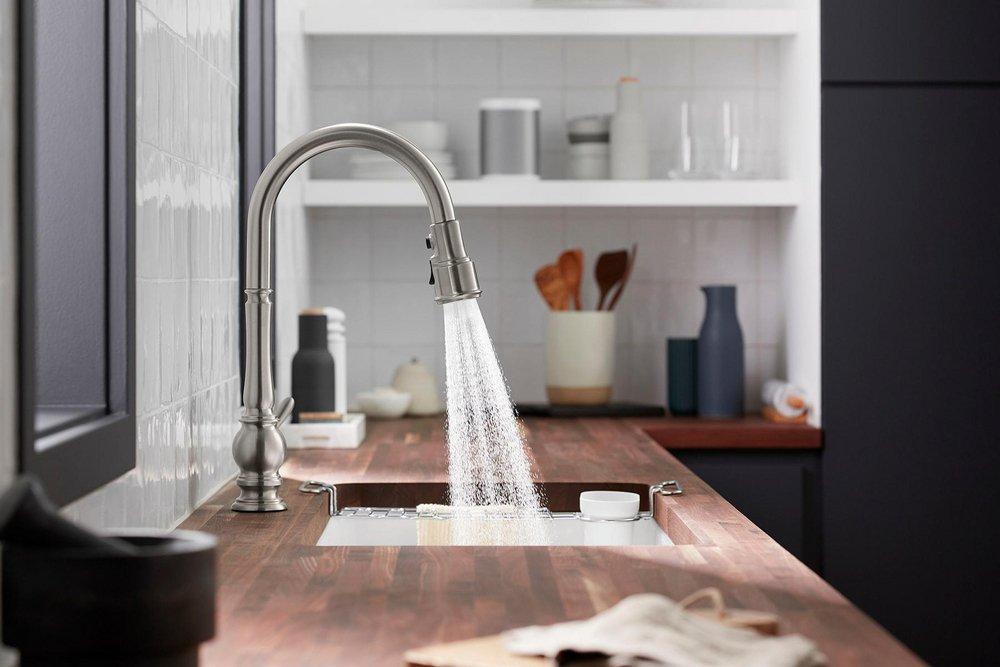 KOHLER Polished Chrome Single Handle Pull Down Kitchen Faucet 