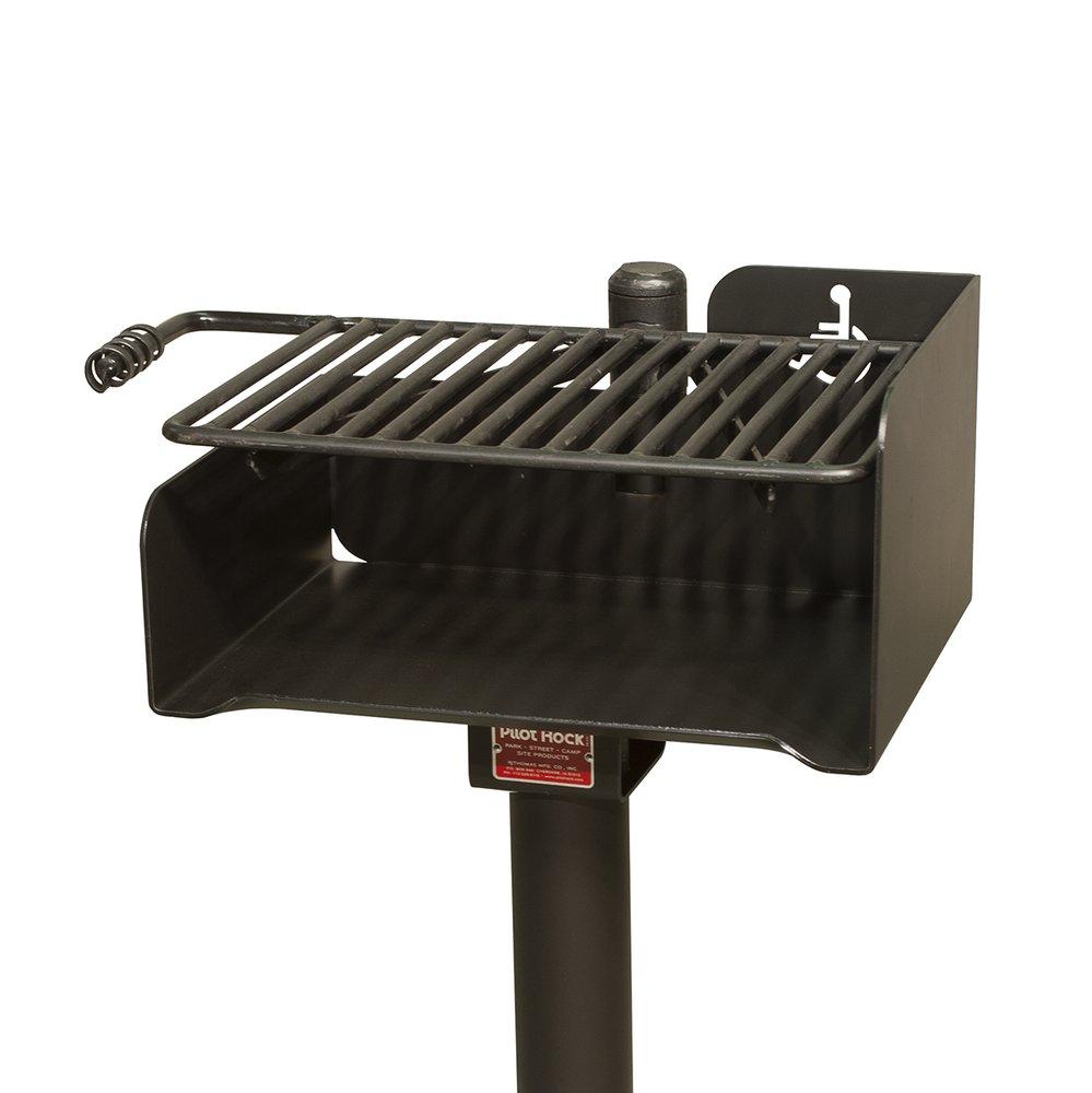 Pilot Rock Black Enamel Steel Embedded Grill Mount Base Post with Swivel Grate 