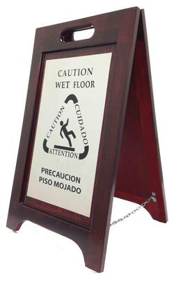 Bilingual Wet Floor Sign in Dark Walnut